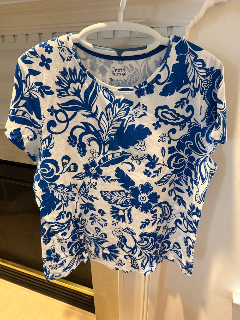 croft & barrow White Tee with Bold Blue Floral Print